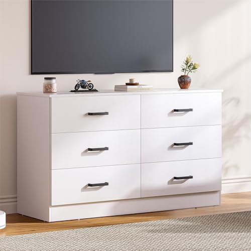 Bigbiglife Wood Dresser for Bedroom, 6 Drawer Double Dresser, Modern Chest of Drawers with Deep Drawers, Large Storage Organizer for Living Room, Closet (White)