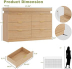 Fluted 6 Drawer Dresser LED Lights & Charging Station, Natural Oak
