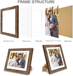 Hongkee 9x11 Picture Frame Set of 4, Made of Real Glass and Rustic Brown Frame - Display Picture 7x9 with Mat or 9x11 Without Mat, 9 by 11 Photo for Wall or Tabletop
