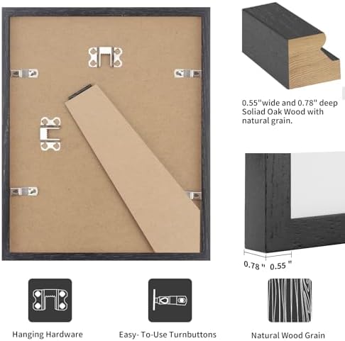 puthiac 4x6 Solid Oak Wood Picture Frame, Black, 1 Pack