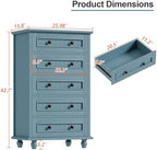 42.7'' Tall 5 Drawer Dresser for Bedroom, Vintage Blue Wood Storage Chest