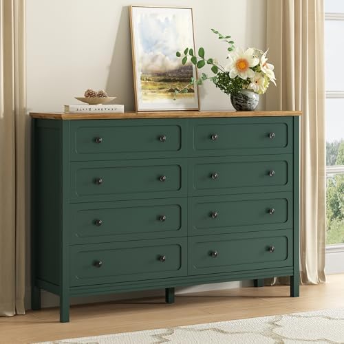CARPETNAL 55" Green Dresser for Bedroom with 8 Drawer & Deep Drawers