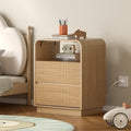BORNOON Dresser with 2 Drawers and Charging Station, Fluted Bedside Table with Round Curved Corner, Hidden Handles, 2 AC Outlets and 2 USB Ports, Modern Wood End Table with Open Shelf for Bedroom