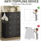 Black Dresser for Bedroom, 10 Drawer Dresser with Large Drawers, 55 Inch Wide Wood Chest for Living Room, Hallway