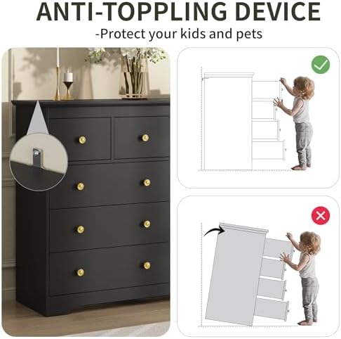 Black Dresser for Bedroom, 10 Drawer Dresser with Large Drawers, 55 Inch Wide Wood Chest for Living Room, Hallway