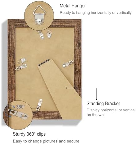 Hongkee 5.5 x 8.5 Diploma Frame Set of 4, Made of Real Glass and Rustic Brown Frame, 5.5 by 8.5 Photo for Wall or Tabletop