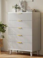 Wood Tall 5 Drawers Dresser, 27.6" W Fluted Modern Dressers for Bedroom