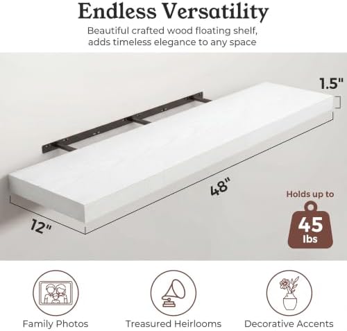 48" White Floating Shelves 12inch Deep Wall Shelf, Set of 1