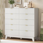 Xixini Fluted Dresser for Bedroom with 10 Drawers, 48" Wide Modern Chest of Drawers with Metal Handle, Wooden Dresser TV Stand, Wood Closet Clothes Storage Organizer for Living Room, Hallway, White
