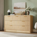 Decofy 55" W Fluted 7-Drawer Dresser for Bedroom, Natural Oak