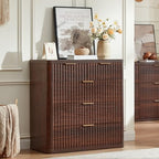 LEYAOYAO Fluted 5 Drawers Dresser for Bedroom Set of 2, 34" Tall Modern Chest of Drawers with Metal Handle, Curved Profile Design,Walnut Wood Drawer Organizer for Bedroom, Living Room, Hallway