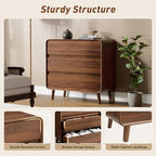 Nasonet 3 Drawer Dressers for Bedroom, Mid Century Modern Chests of Drawers, Curved Dresser with Storage Drawer, Wooden Bedroom Furniture Drawer for Closet, Home Office, Walnut