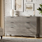 Xixini Fluted Dresser with 6 Drawers, 54" Wide Modern Chest of Drawers with Metal Handle, Wooden Dresser TV Stand, Wood Closet Clothes Storage Organizer for Bedroom, Living Room, Hallway, Light Grey