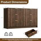 Furniway Walnut Dresser for Bedroom, Modern Dresser with 6 Drawers and Smooth Slides, Wide Chest of Drawers with Golden Handles for Bedroom, Living Room, Closet, 15.7" D x 55.1" W x 31.4" H