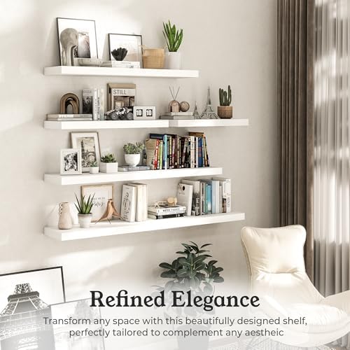 48" White Floating Shelves 12inch Deep Wall Shelf, Set of 1