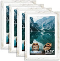 Hongkee 13x19 Picture Frame Set of 4, 13x19 Distressed White Wood,Mat 11x17