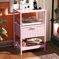 VINGLI Pink Nightstand with Fabric Drawer, Fluted Nightstand with Charging Station, Night Stand Pink Bedside Table with Charger Station for Bedroom, Kids Room, 14.96" W*11.81" D*23.7" H, 1 pc