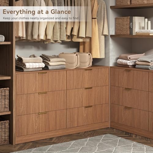 6 Drawer Dresser for Bedroom, 55" Wide Fluted Chest of Drawers