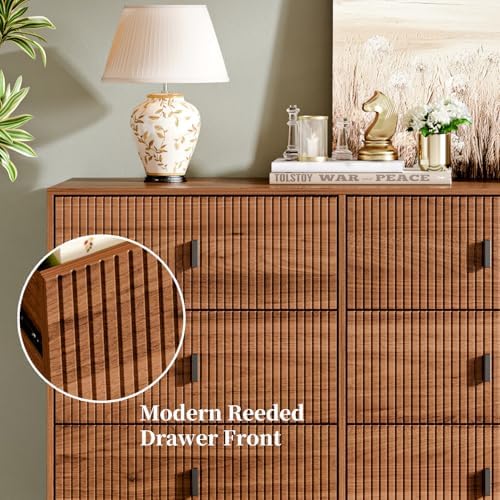 Chrangmay Modern Chest of Drawers with 9 Drawers,Deep Drawers,Clothes Organizer,Large Storage Cabinet for Living Room, Bedroom,Hallway,with Anti-Tipping Device, Caramel