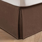 MIYE Pleated Waffle Weave Bed Skirt, Tailored Dust Ruffle 14 Inch Drop Easy Fit, Machine Washable (Brown, Queen - 14" Drop)