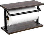 MyGift Kitchen Countertop Paper Towel Holder and Condiment Display Shelf Rack, Rustic Burnt Wood and Metal Towel Dispenser with Top Shelf for Bathroom or Kitchen
