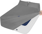 Deep Pocket King Sheet Set for Air Mattress - Extra Deep Pocket King Bed Sheet Set - 3Pcs Side Storage Pocket Fitted Sheet & Pillowcases Easily Fits 16in to 24in Pillow Top Air Bed Mattress(Grey)