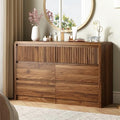 LYNSOM Walnut Fluted 6 Drawer Dresser for Bedroom, Curved Edge, 50" Wide