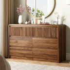 LYNSOM Walnut Fluted 6 Drawer Dresser for Bedroom, Curved Edge, 50" Wide