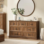 Farmhouse 7 Drawer Dresser for Bedroom, 55" Walnut Dresser with TV Stand