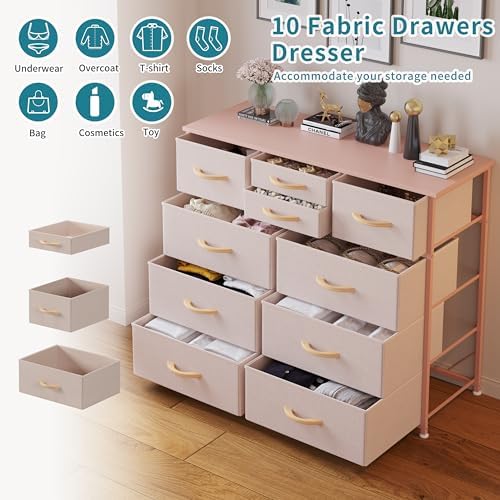 LUMTOK 10 Drawers Dresser with Fabric Bins for Bedroom,Closets，Dark Gray
