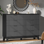 Xixini Fluted Dresser with 8 Drawers, 54" Wide Modern Chest of Drawers with Metal Handle, Wooden Dresser TV Stand, Wood Closet Clothes Storage Organizer for Bedroom, Living Room, Hallway, Solid Black