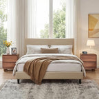 AVZEAR Set of 2 Modern 2 Drawer Dresser, 2 Drawer Nightstand Small Wooden Dresser Chest of Drawers, Handle Free & Curved Profile Design Sofa End Table for Living Room, Nursery, Walnut