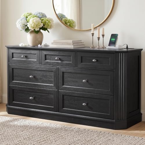 7 Drawers Dresser for Bedroom, 54" Wide Chest of Drawers w/Charging Station