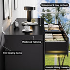 Standifurno Black 8 Drawers Dresser for Bedroom, 48" Wide Wooden Tall Chest of Drawers with Curved Modern Profile Design, Fluted Dresser TV Stand, Wood Closet Clothes Storage Drawer Organizer