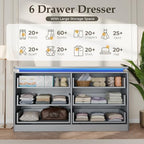 6 Drawer Dresser for Bedroom,47.24" Long Grey Chest of Drawers w/LED Lights