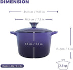 Flavehc Dutch Oven Pot with Lid 2.8 qt Cast Iron Dutch Oven for Bread Baking Purple Enameled Cast Iron Rice Pot with Handels