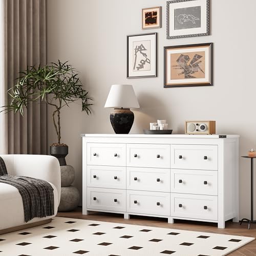 Xixini 59.1" Wide 9-Drawer Farmhouse Dresser for Bedroom, White