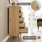 GarveeHome Fluted Dresser for Bedroom with 5 Deep Drawers, Natural Oak