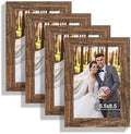 Hongkee 5.5 x 8.5 Diploma Frame Set of 4, Made of Real Glass and Rustic Brown Frame, 5.5 by 8.5 Photo for Wall or Tabletop