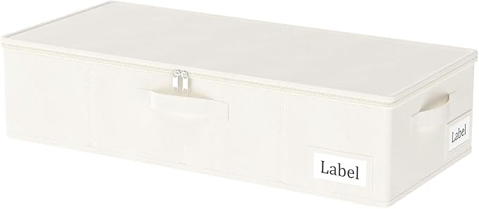 Yawinhe Underbed Bags, Storage Containers Bags with Lid, Foldable Blanket Bins, with Sturdy Zipper und Label Holders, for Clothing, 23.6''Lx11.8''Wx6''H, 1Pack,Beige，SNH002BES-1