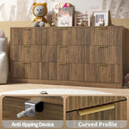 Walnut Dresser with 9 Drawer 63" Wide Fluted Dresser for Bedroom丨Long Dresser Modern Chest of Drawers with Gold Handle, Wood TV Stand Storage Organizer for Bedroom, Living Room, Walnut