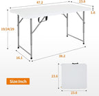 BestOffice Camping Folding 4 Foot Plastic Table, White