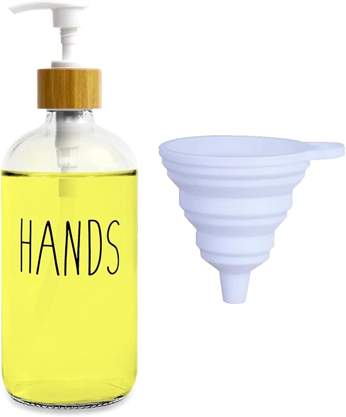 LOOCHICA Clear Glass Soap Bottle - Hands Free Dispenser for Kitchen or Bathroom