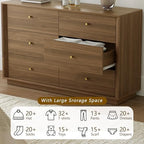 FORTUNETEC 47" Wide 6 Drawer Dresser for Bedroom, Walnut