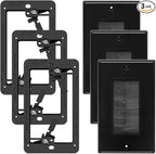 VCE Brush Wall Plate with Low Voltage Box, Decorator Wall Cover with Low Voltage Mounting Bracket for Wall-Mount TV, 3-Pack (Black+Black)
