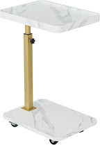 TV Tray Table, Adjustable Dinner Trays for Eating Table,360° Swivel& Sofa Armrest End Side Couch Snack Table for Sofa, Bedroom, Living Room, C Shaped End Table that Slide Under(White+Gold)