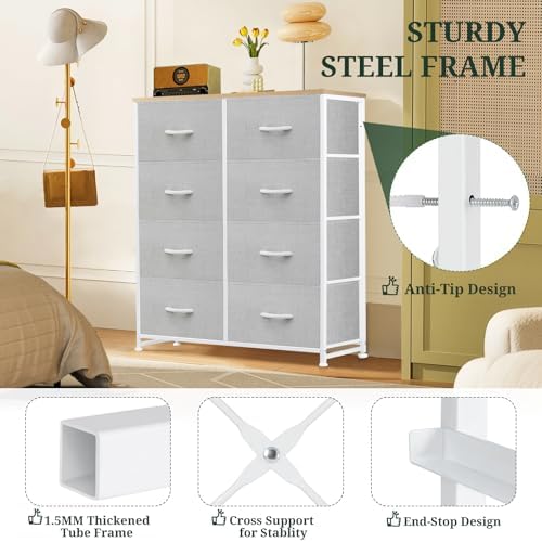 8-Drawer Dresser for Bedroom, Anti-Tip Tall Storage Organizer