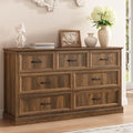 Farmhouse 7 Drawer Dresser for Bedroom, 55" Walnut Dresser with TV Stand