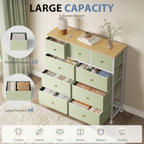 DUMOS 9 Drawer Dresser for Bedroom, Storage Organizer Chest of Drawers