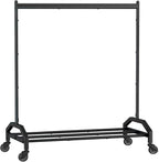 Wiracks Clothes Rack Clothing Rack with Wheels Rolling Clothing Rack for Hanging Clothes Garment Rack Loads 300 LBS for Bedroom, Laundry Room, Retail Store (Black)